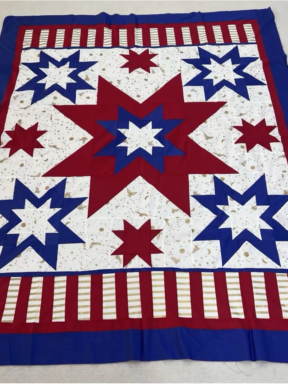 Handmade Stars of Victory 100%Cotton Queen size Patchwork Quilt Top/Topper